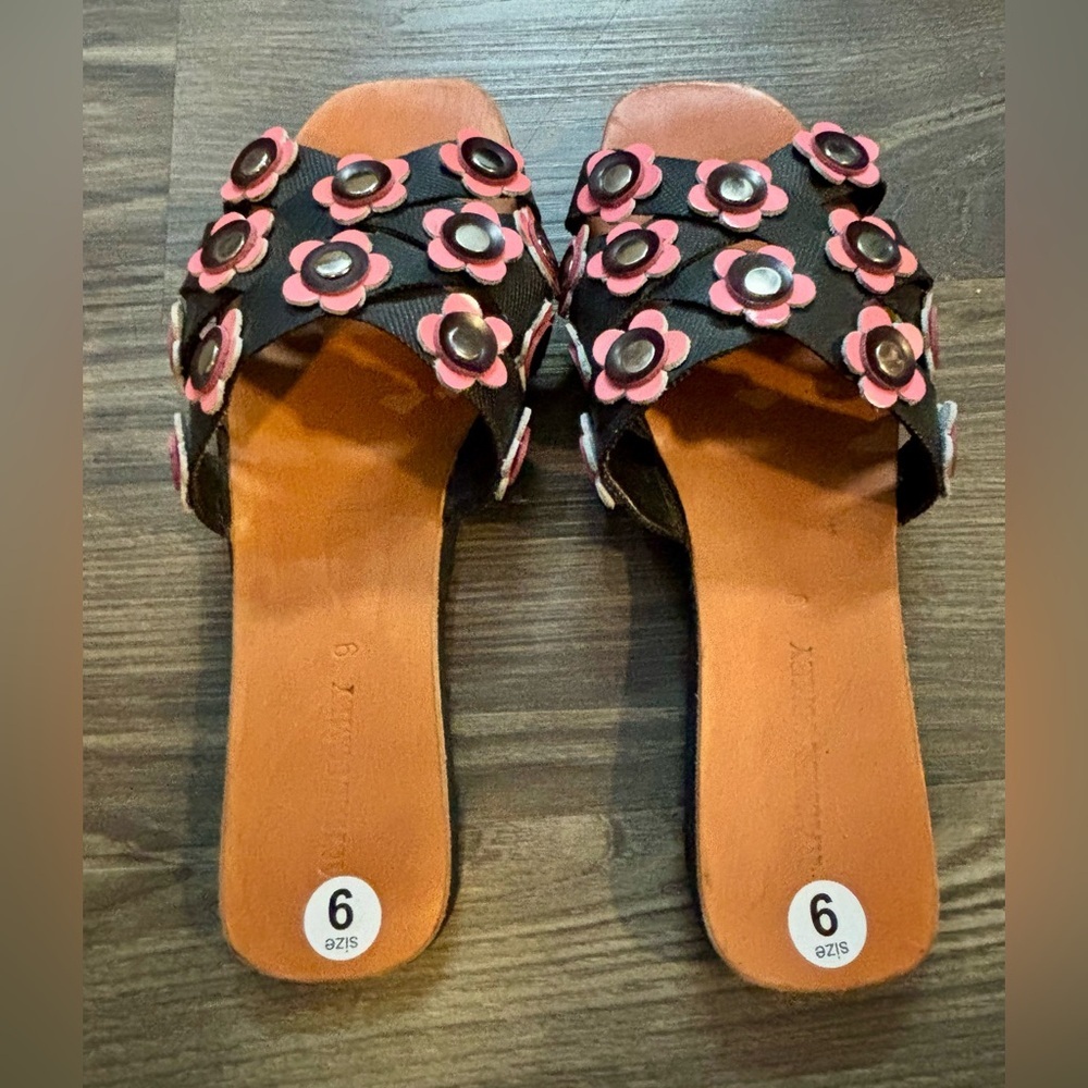 NEW Rachel Comey Acta Sandals Pink Flowers Criss Cross Slides‎
